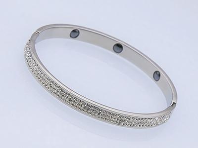 S380 - Edelstahl Magnetarmband mit weißen Zirkonia-Steinen